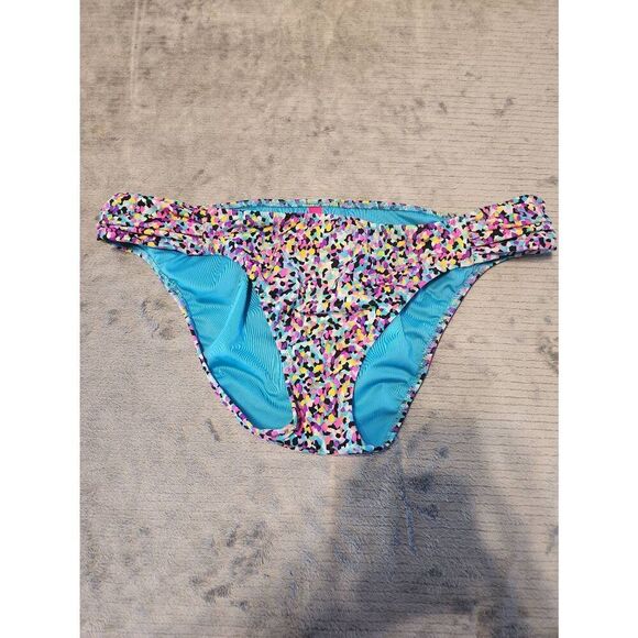 Victoria's Secret Bikini Bottom Size L  Multicolor Print Scoop Swimwear Bathing - Picture 1 of 3